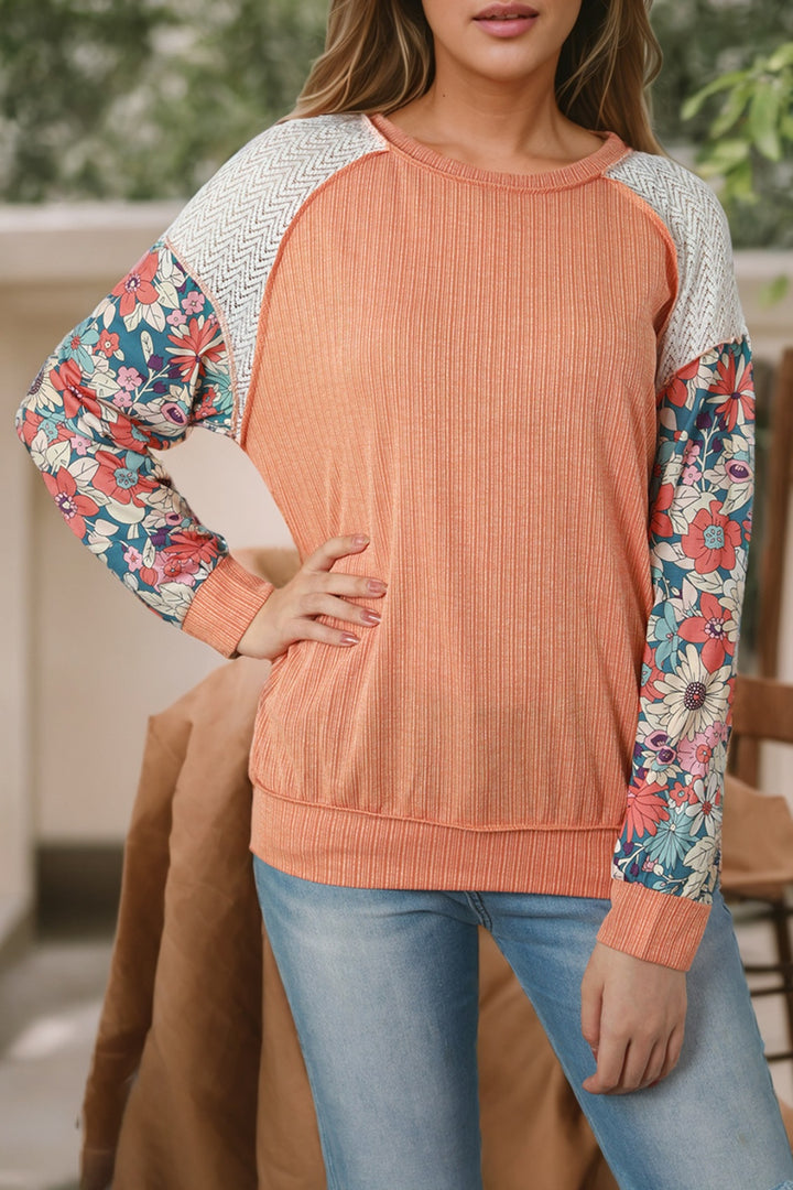 Women's Round Neck Blouse with Exposed Seams