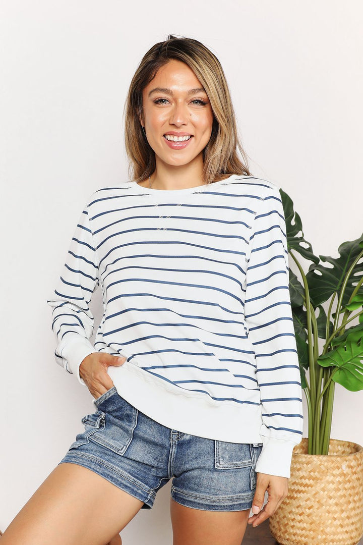 Women's Striped Long Sleeve Round Neck Top