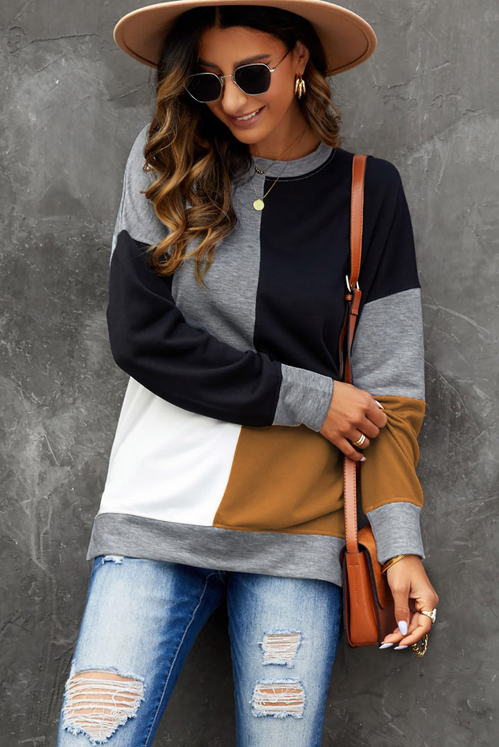 Women's Color Block Round Neck Sweatshirt