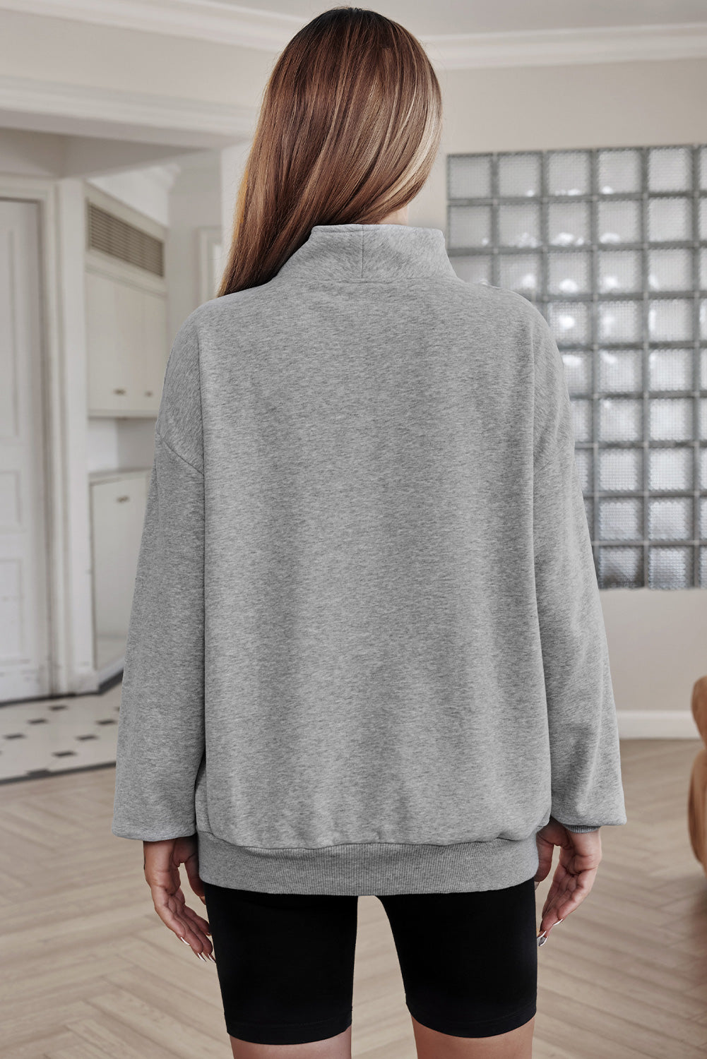 Women's Cozy Half Zip Sweatshirt with Drop Shoulder and Front Pocket