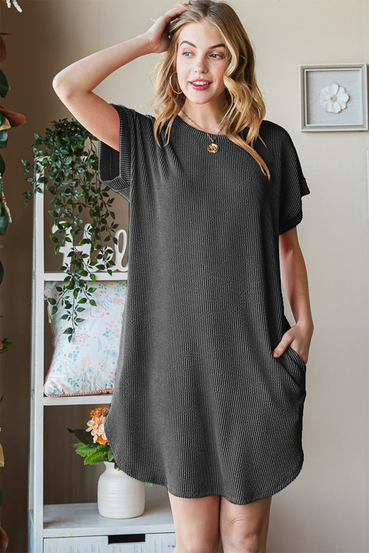 Women's Ribbed Round Neck Short Sleeve Tee Dress