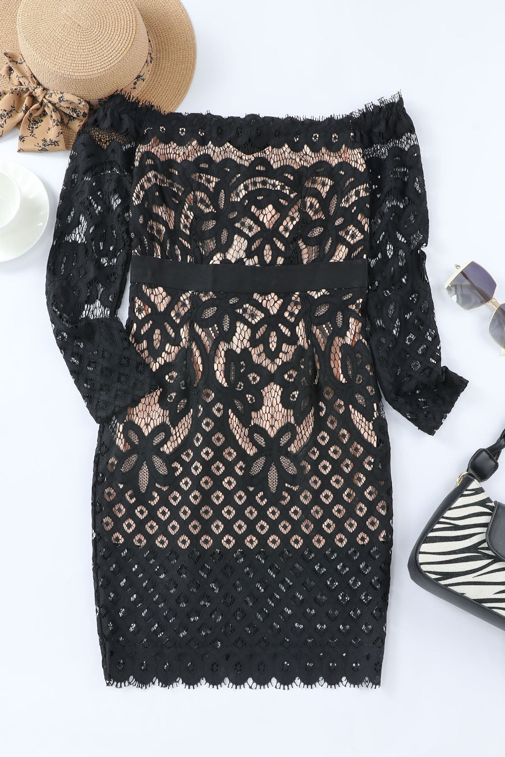 Women's Off-Shoulder Long Sleeve Lace Dress