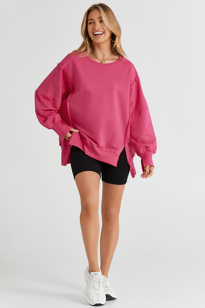 Women's Slit Exposed Seam Round Neck Sweatshirt