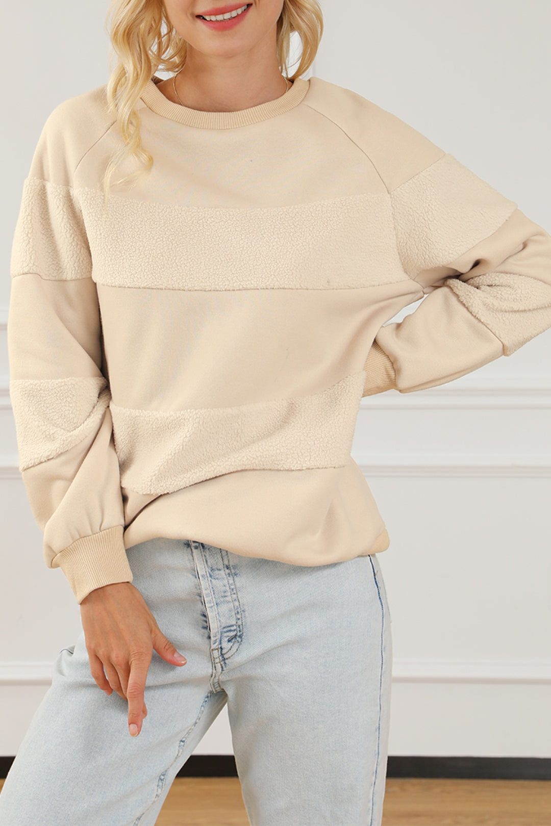 Women's Cozy Striped Round Neck Long Sleeve Sweatshirt