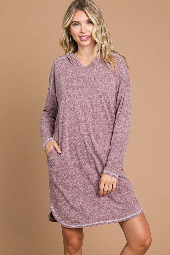 Women's Full Size Hooded Long Sleeve Sweater Dress - Culture Code