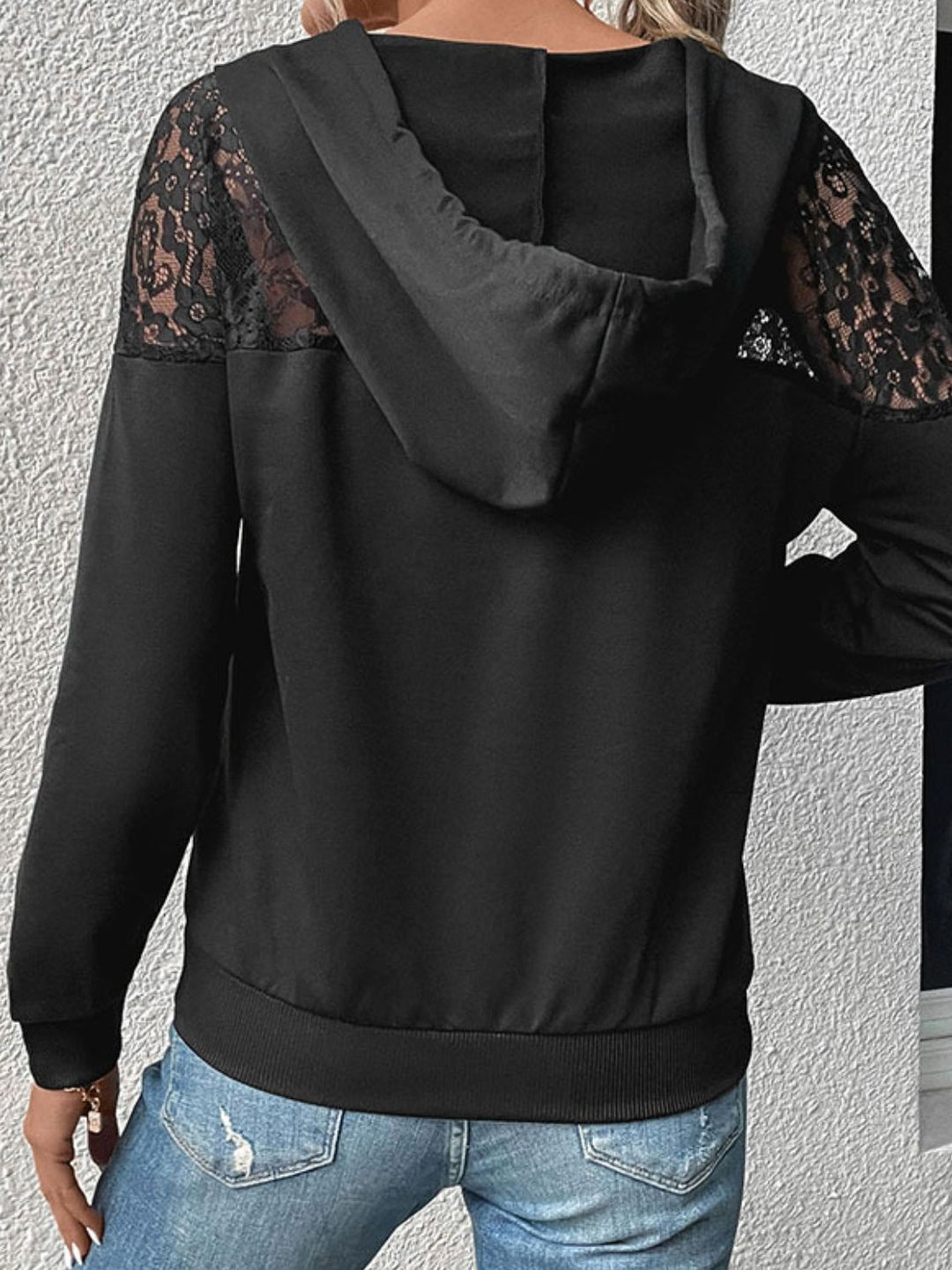 Women's Cozy Lace Trim Dropped Shoulder Hoodie