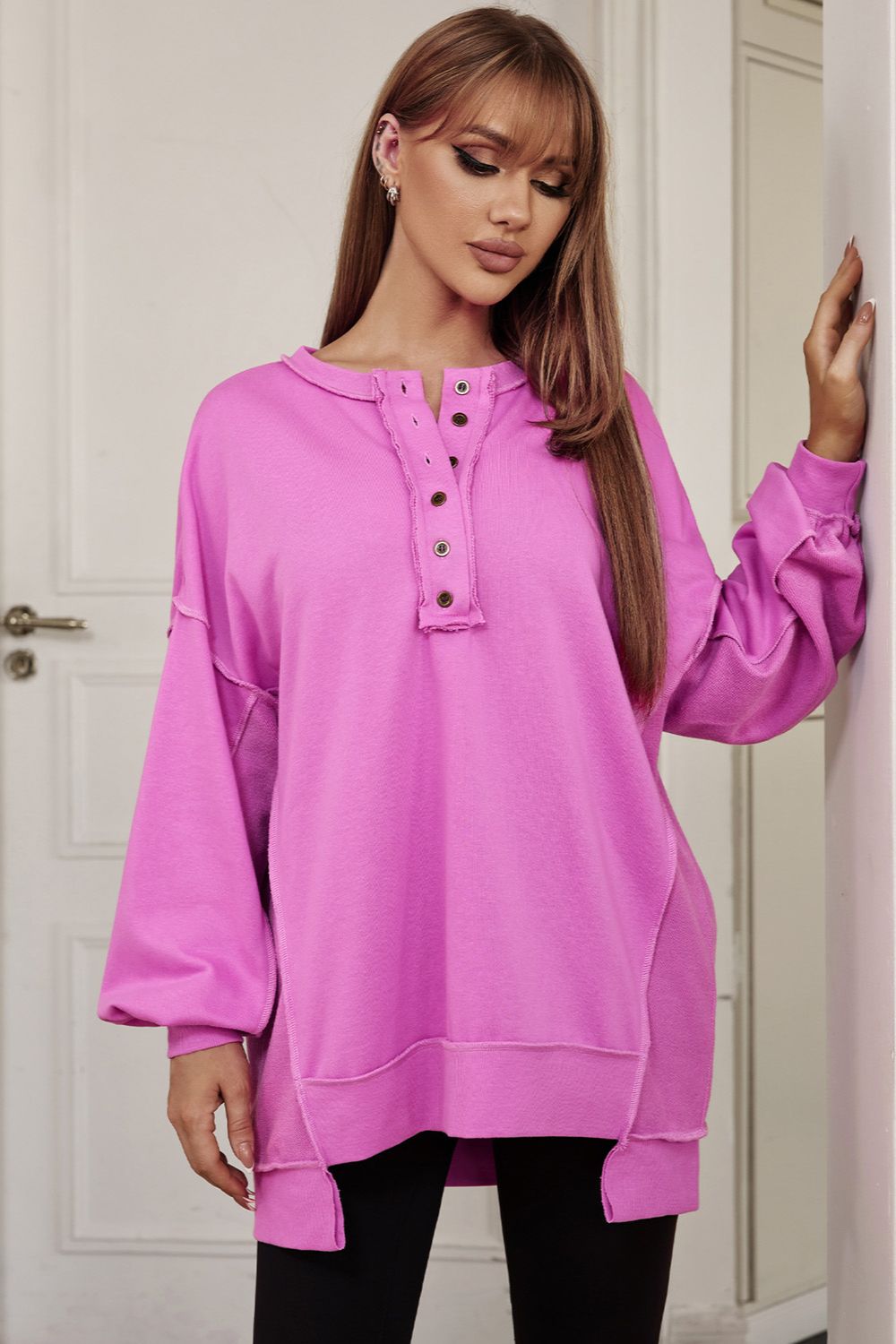 Women's Cozy Button-Up Pullover Sweatshirt