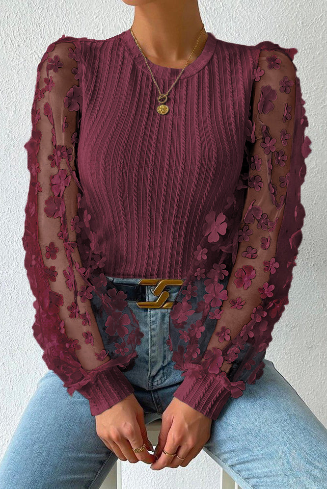 Women's Textured Applique Long Sleeve Blouse