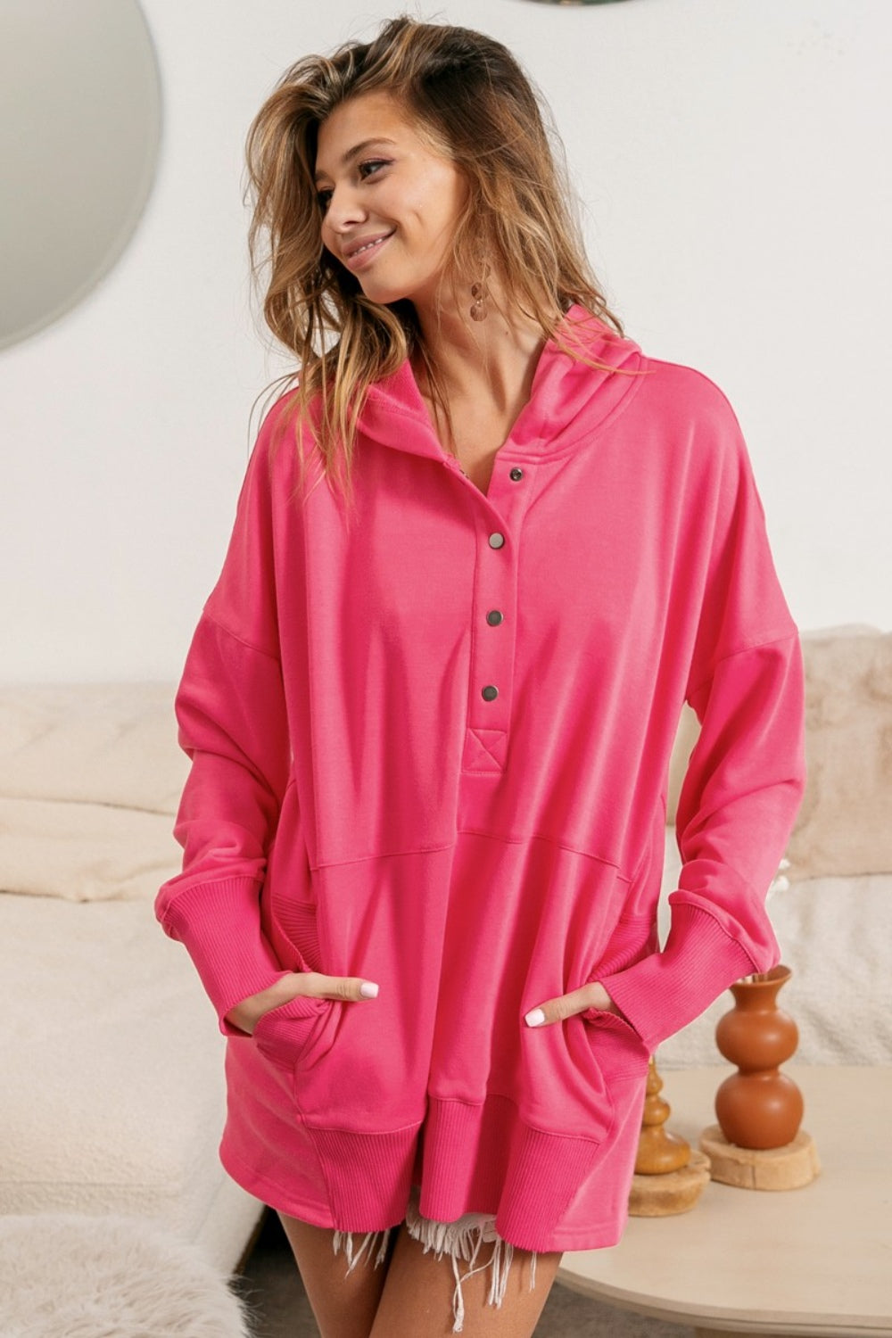 Women's Cozy Half-Snap Hoodie with Thumbholes