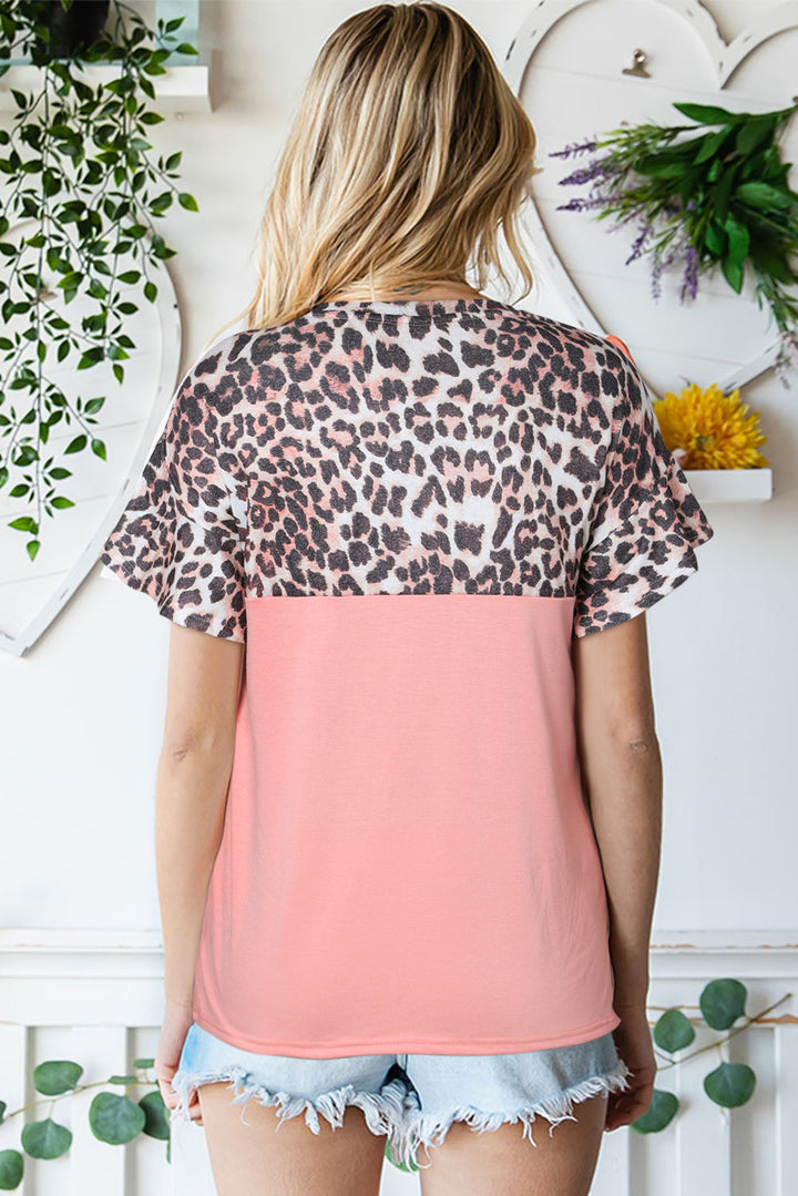 Women's Sequin Leopard Round Neck T-Shirt