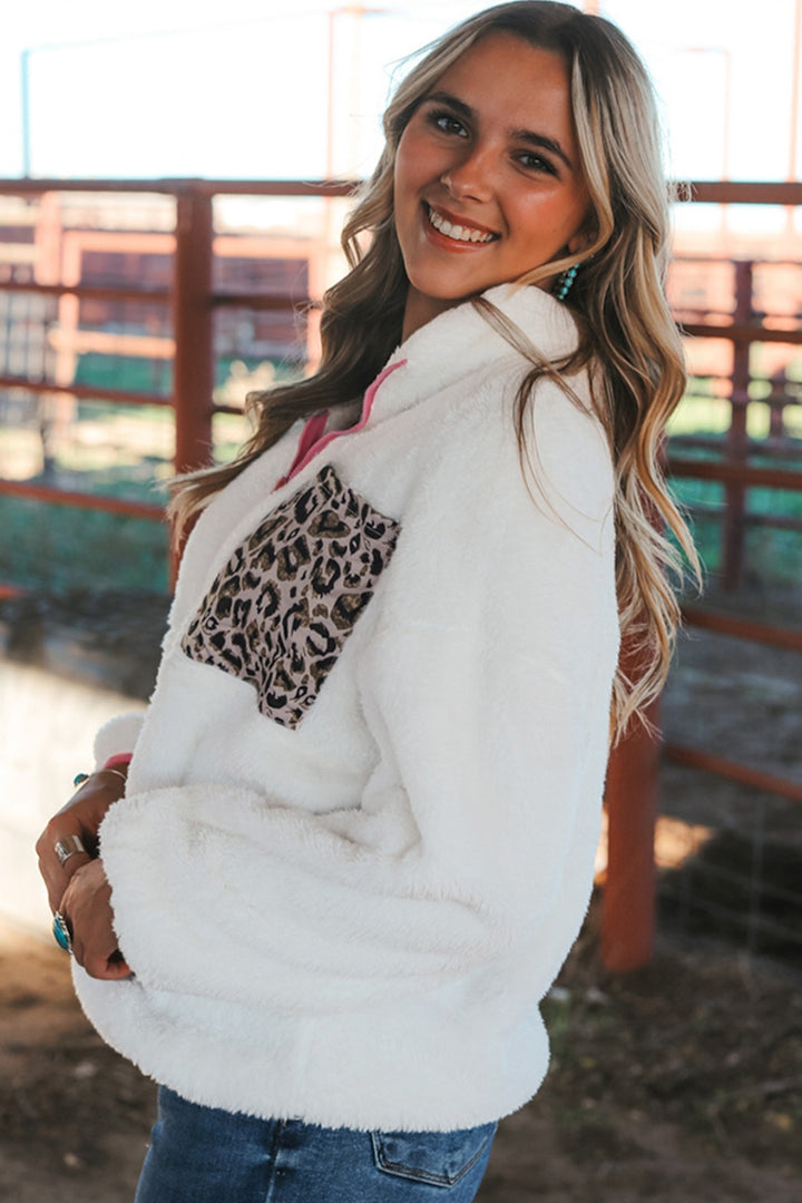 Women's Leopard Print Half Zip Long Sleeve Sweatshirt