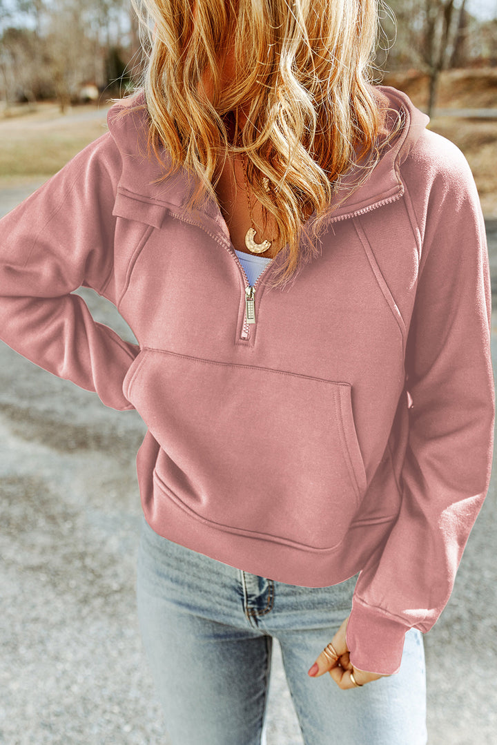 Women's Cozy Comfort Half-Zip Thumbhole Sleeve Hoodie