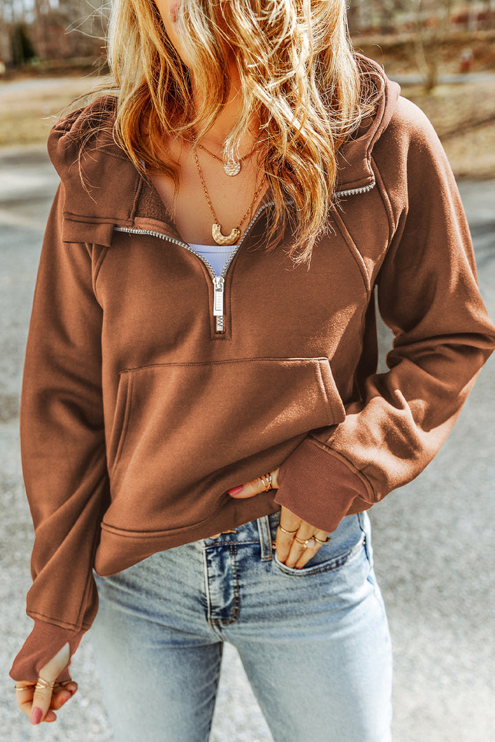 Women's Cozy Comfort Half-Zip Thumbhole Sleeve Hoodie