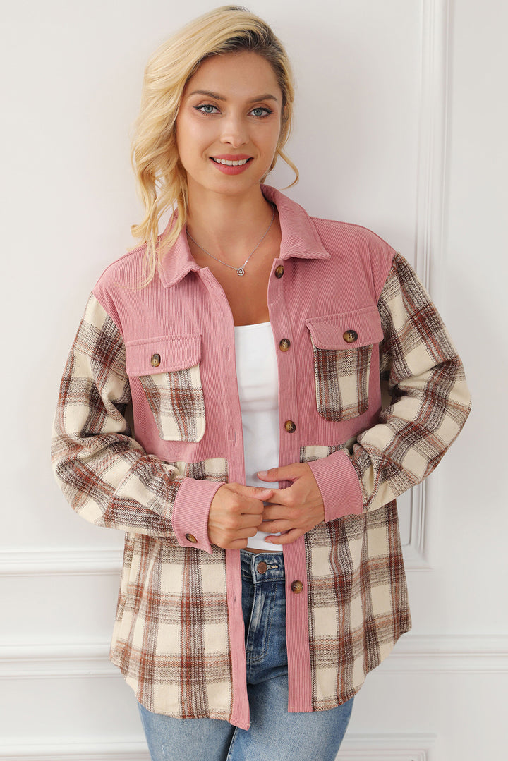 Women's Plaid Button-Up Collared Jacket