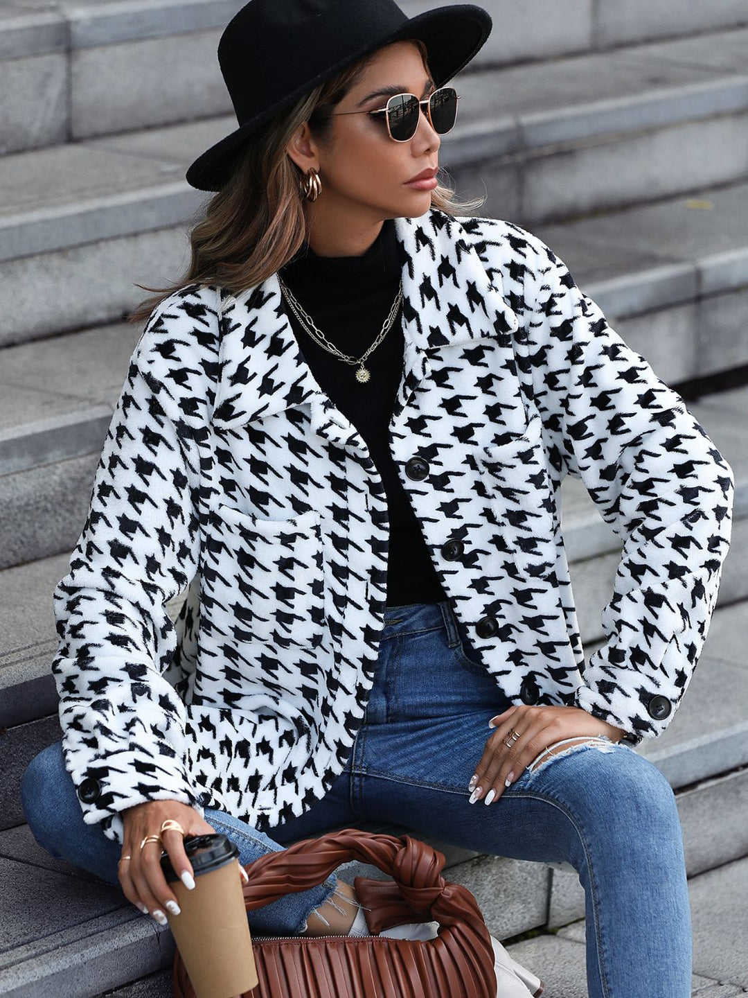 Women's Classic Houndstooth Button Down Jacket