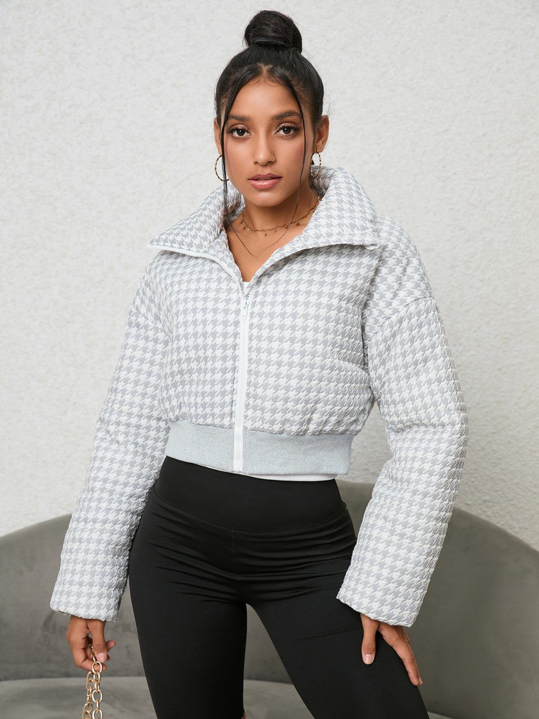 Women's Classic Houndstooth Zip-Up Jacket