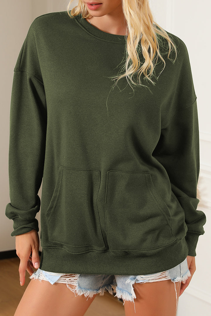 Women's Cozy Pocketed Round Neck Dropped Shoulder Sweatshirt