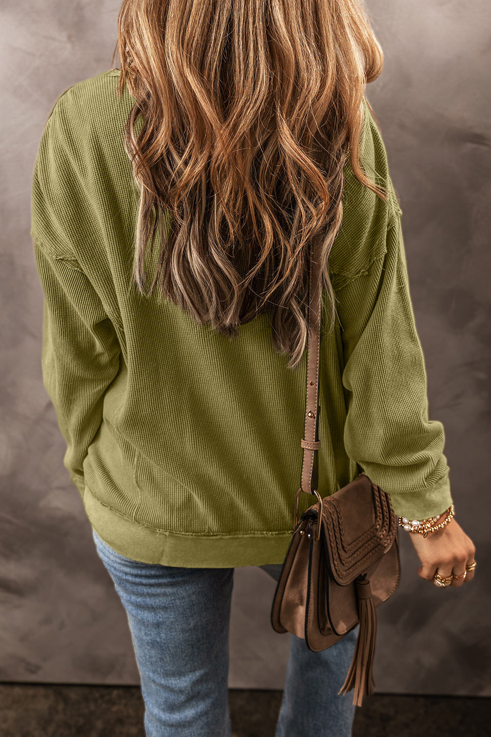 Women's Cozy Round Neck Dropped Shoulder Sweatshirt