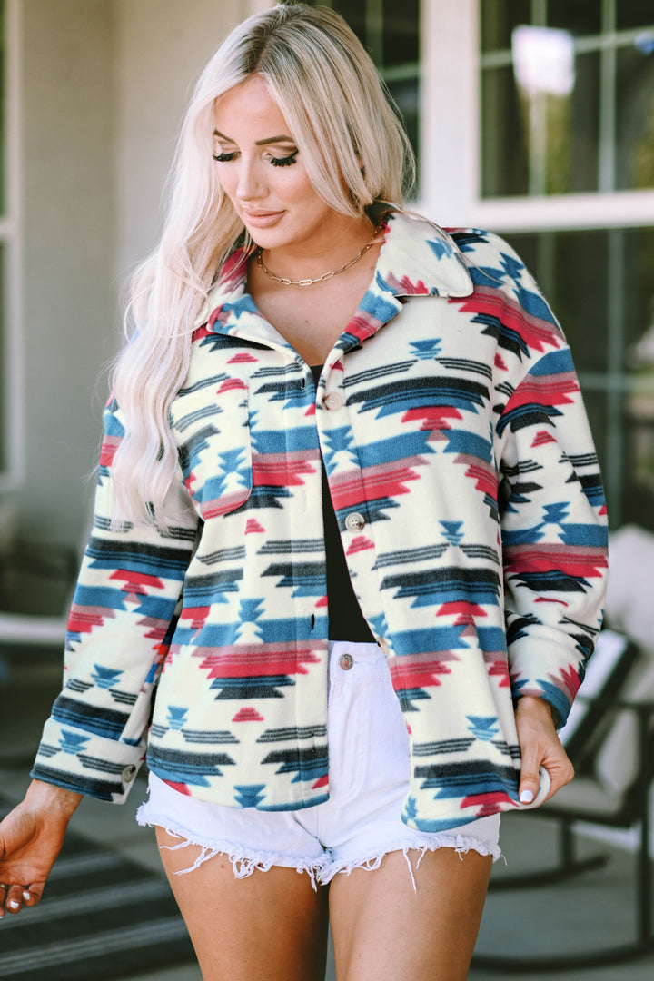 Women's Geometric Patterned Button-Up Jacket