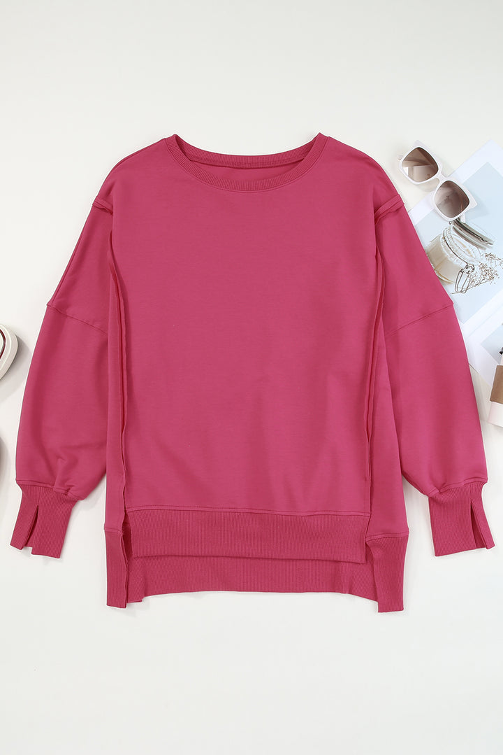 Women's Slit Exposed Seam Round Neck Sweatshirt