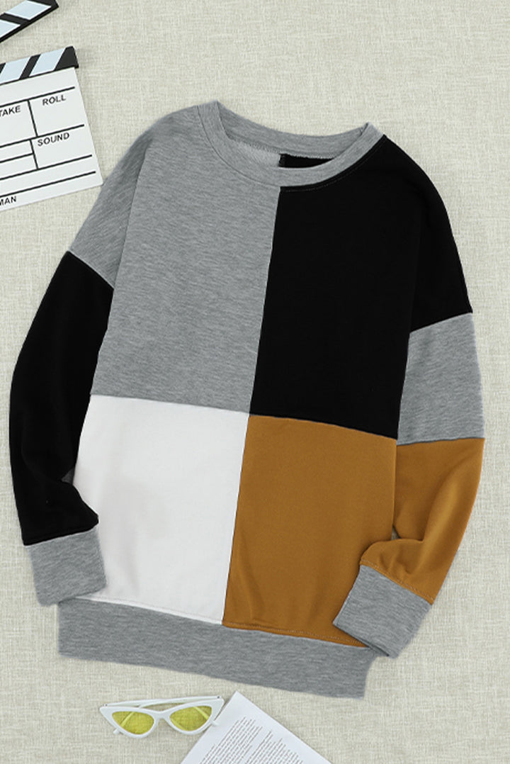 Women's Color Block Round Neck Sweatshirt