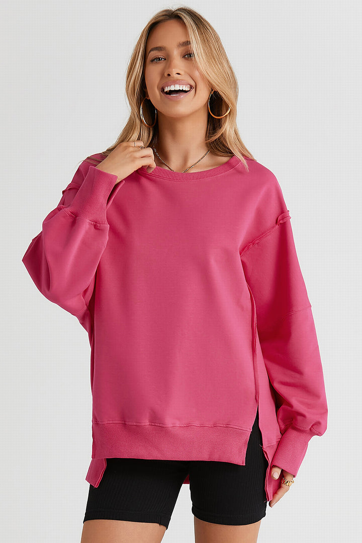 Women's Slit Exposed Seam Round Neck Sweatshirt