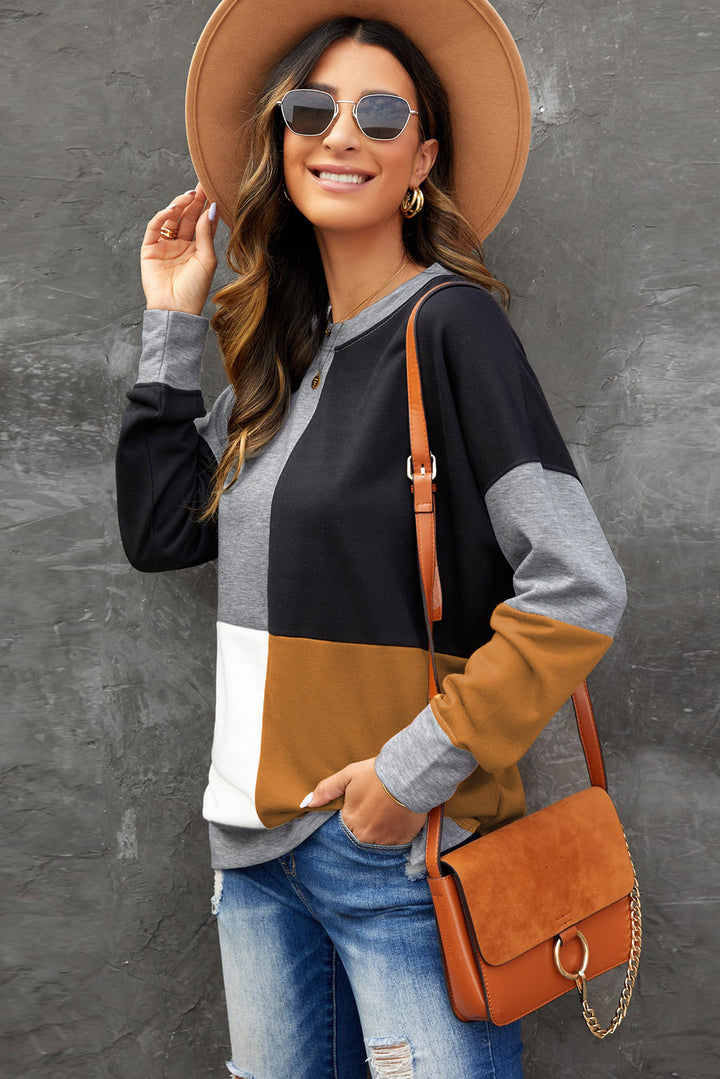 Women's Color Block Round Neck Sweatshirt