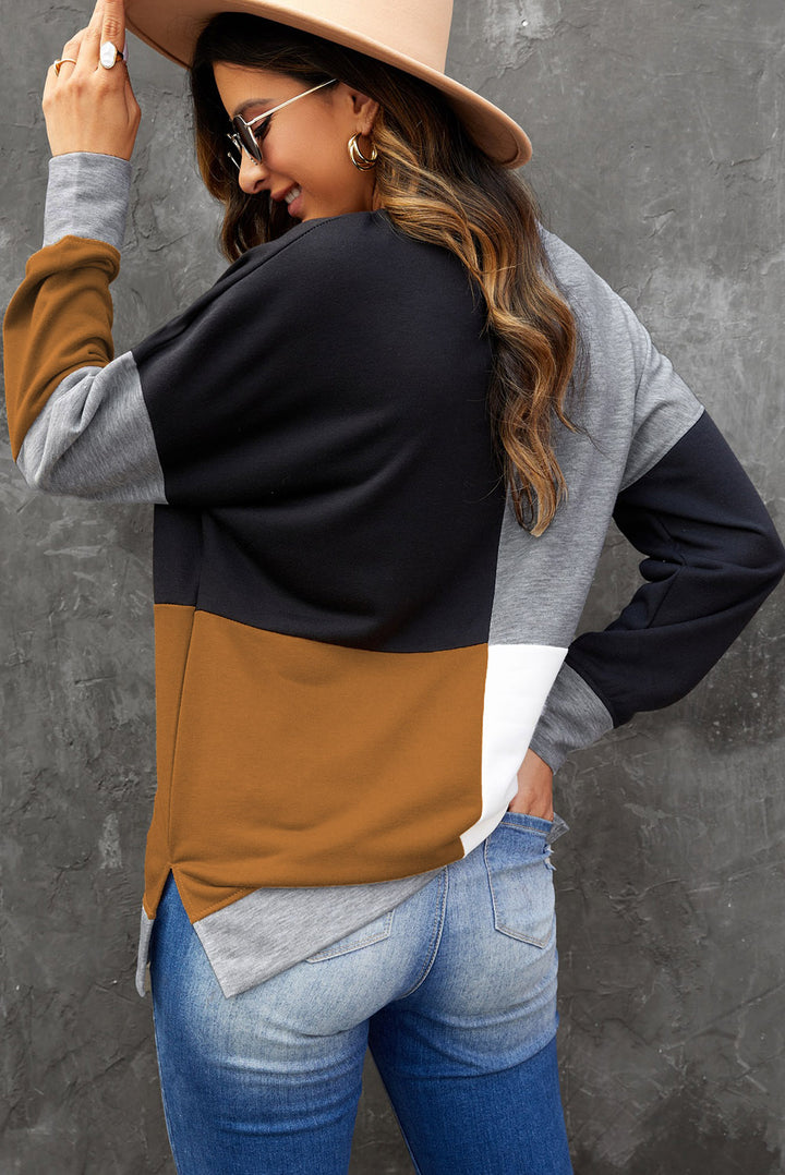 Women's Color Block Round Neck Sweatshirt