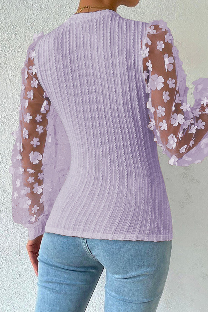 Women's Textured Applique Long Sleeve Blouse