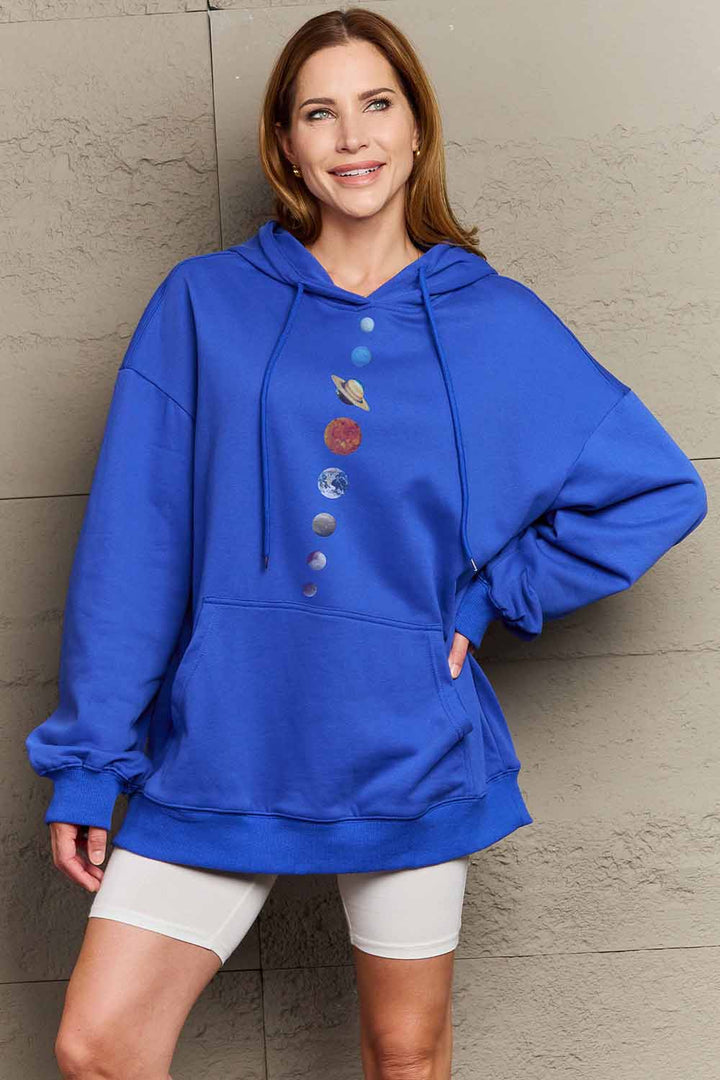 Women's Solar System Graphic Dropped Shoulder Hoodie - Simply Love