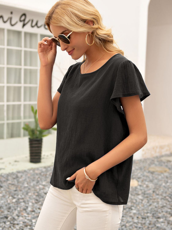 Women's Round Neck Cutout Tie Back Top