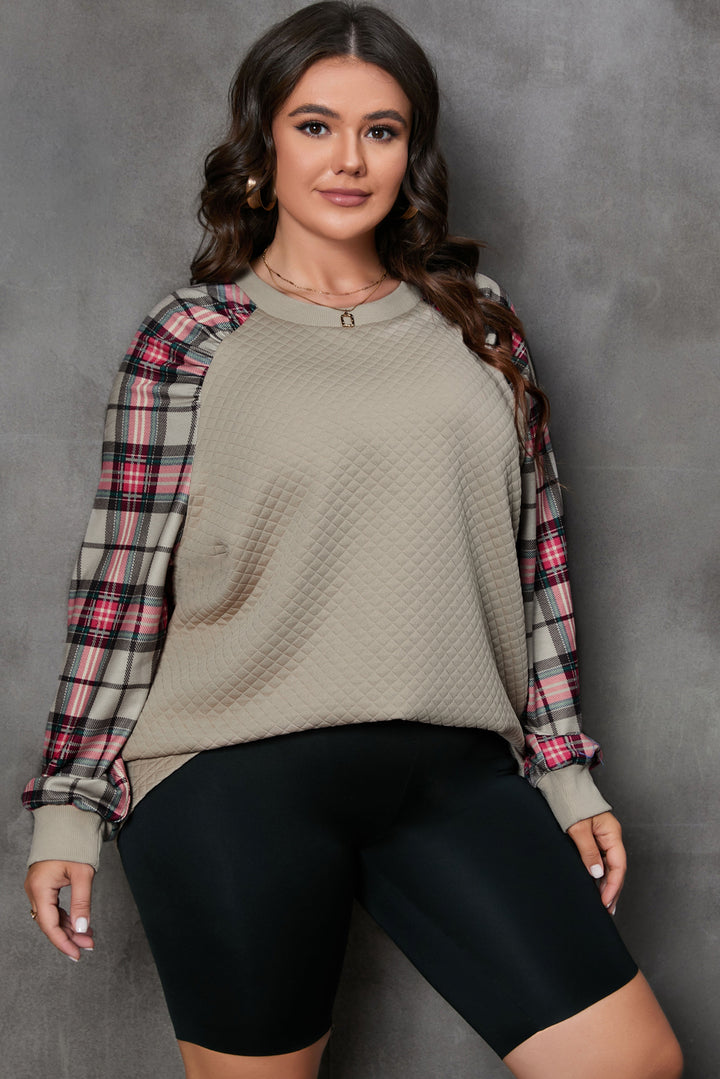 Women's Cozy Plaid Round Neck Long Sleeve Sweatshirt for Plus Sizes