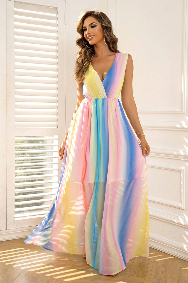 Women's Sleeveless Surplice Neck Maxi Dress