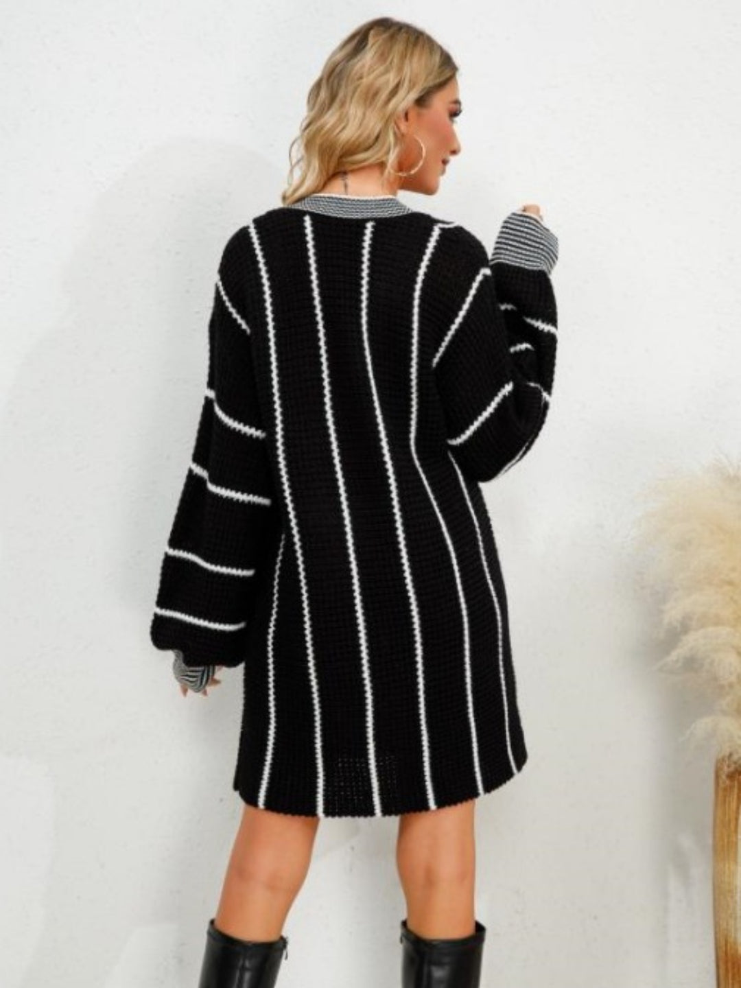 Women's Striped V-Neck Long Sleeve Mini Dress