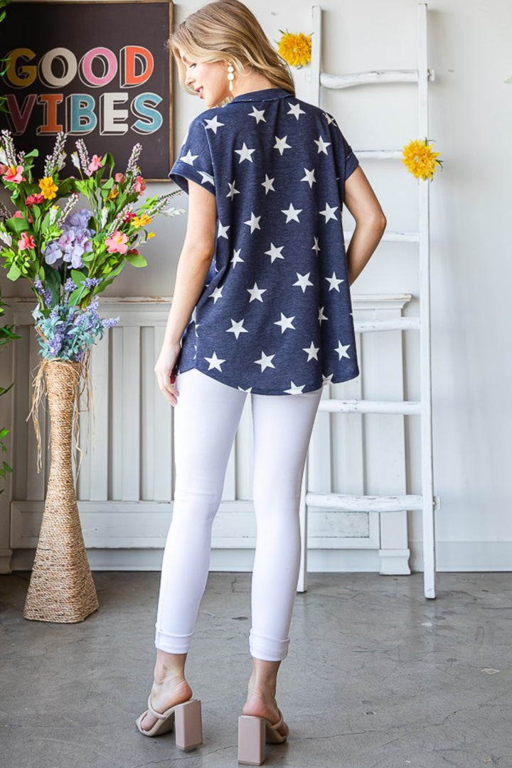 Women's Star Print V-Neck Short Sleeve T-Shirt