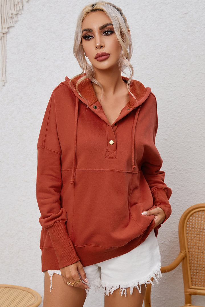 Women's Cozy Drop-Shoulder Buttoned Hoodie