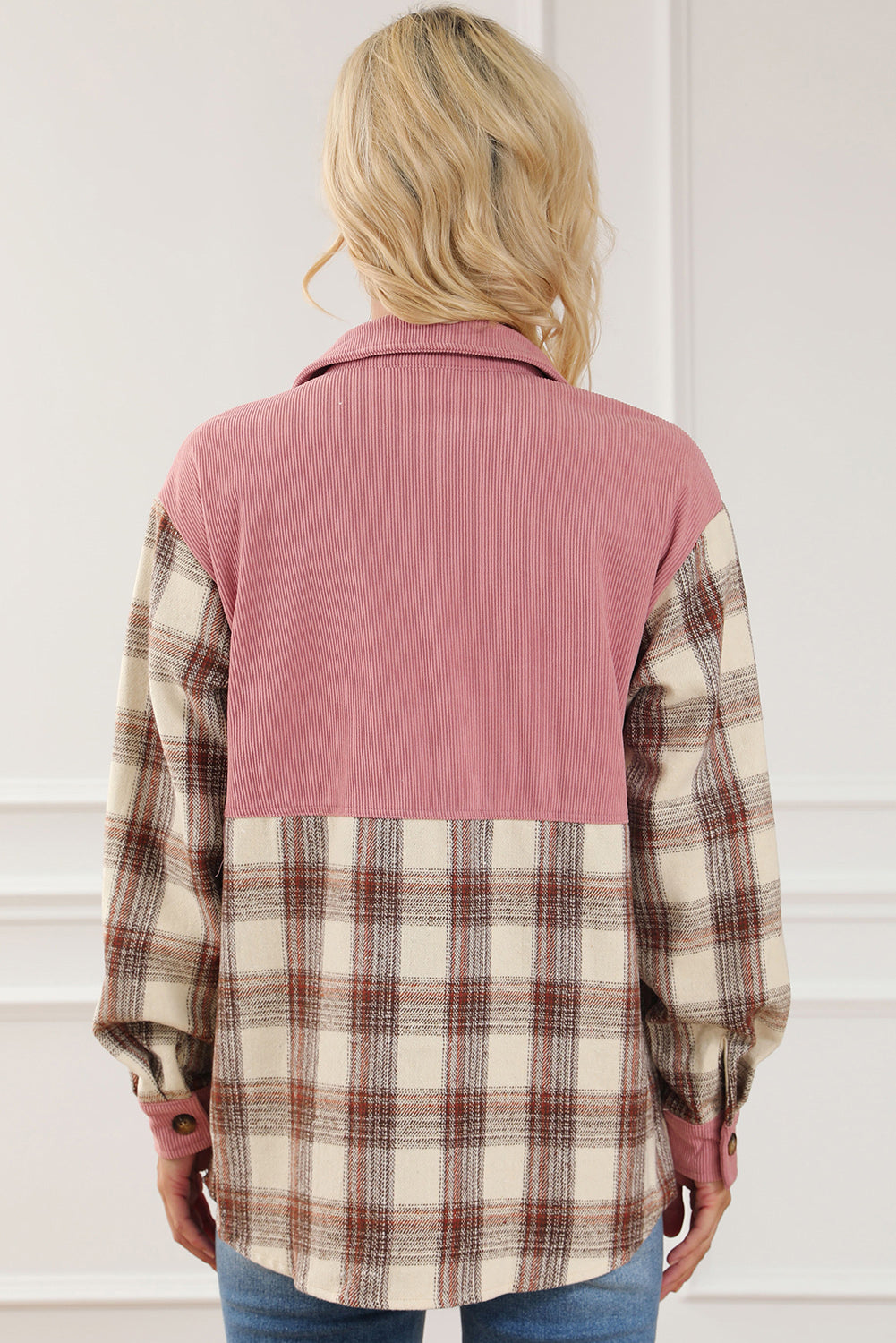 Women's Plaid Button-Up Collared Jacket