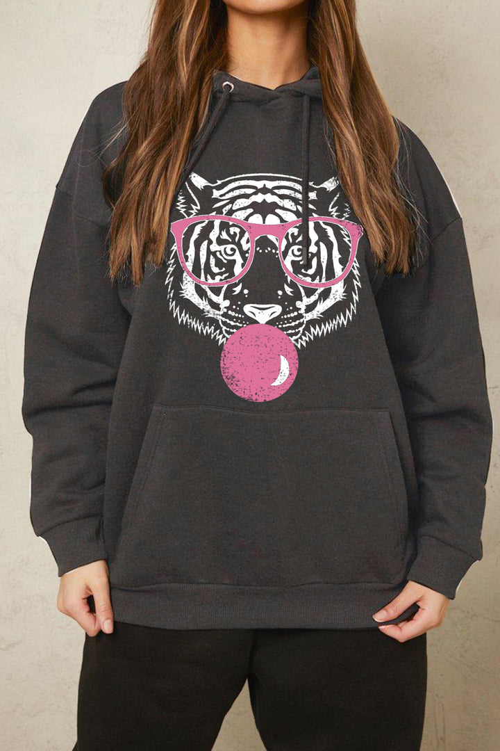 Women's Simply Love Full Size Tiger Graphic Dropped Shoulder Hoodie