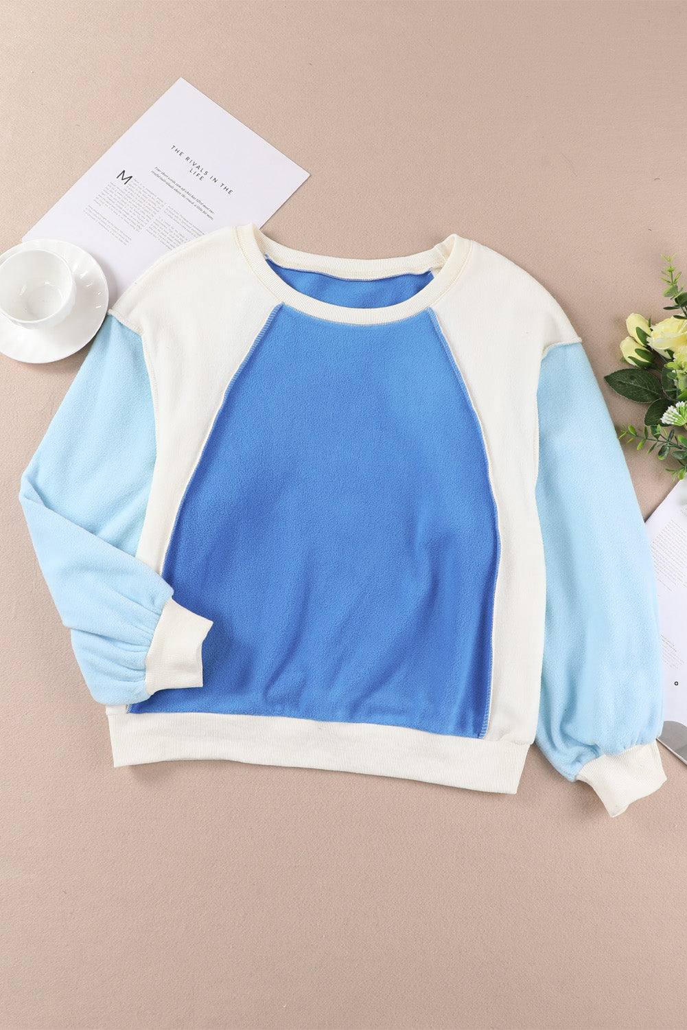 Women's Color Block Round Neck Dropped Shoulder Sweatshirt