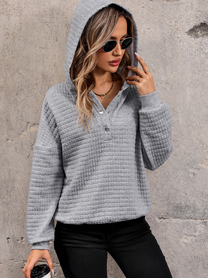 Women's Cozy Waffle-Knit Half Button Hoodie