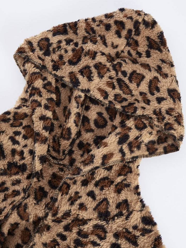 Women's Leopard Print Open Front Hooded Jacket