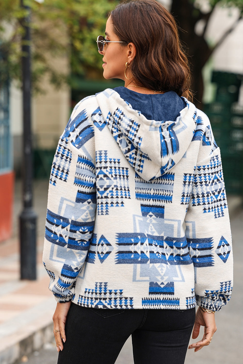 Women's Geometric Print Drawstring Hoodie