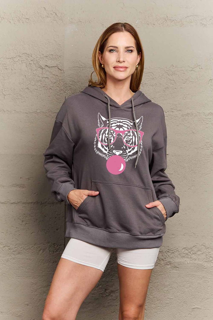 Women's Simply Love Full Size Tiger Graphic Dropped Shoulder Hoodie