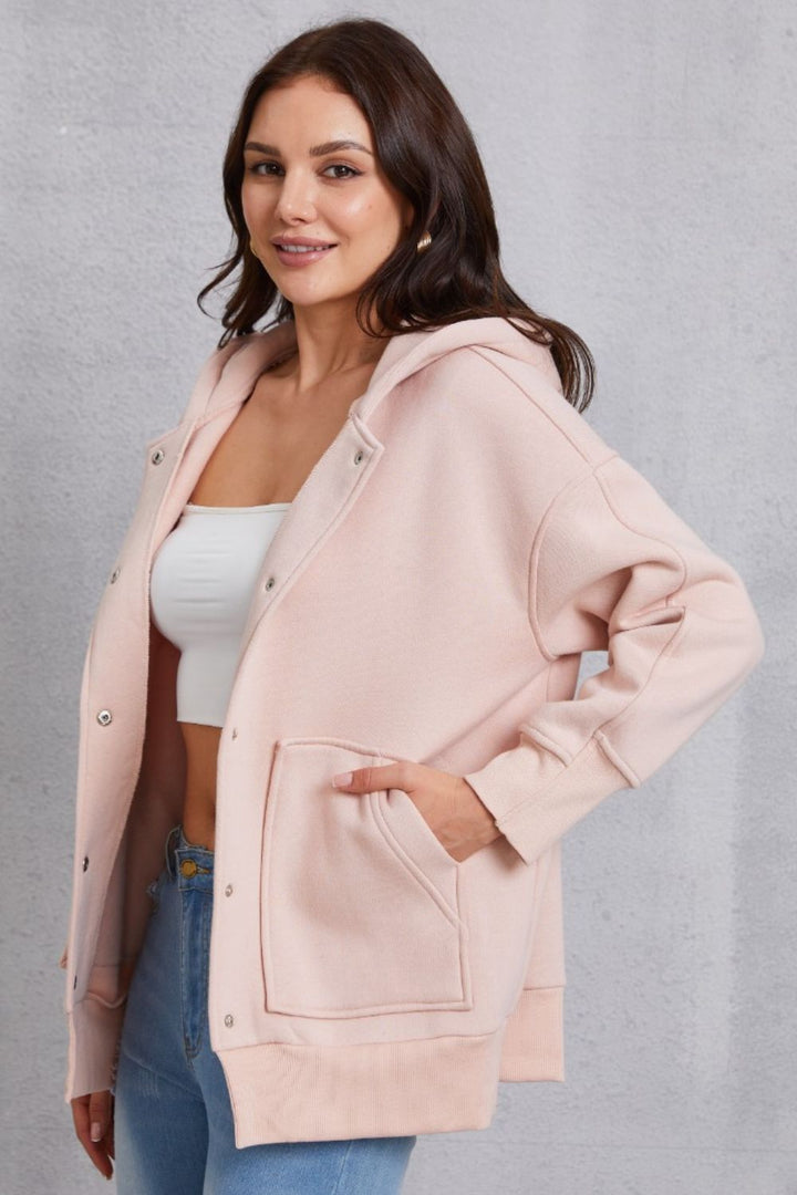 Women's Cozy Snap Down Hoodie with Dropped Shoulders