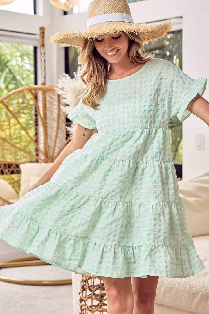 Women's Short Sleeve Tiered Dress with Ruffled Hem