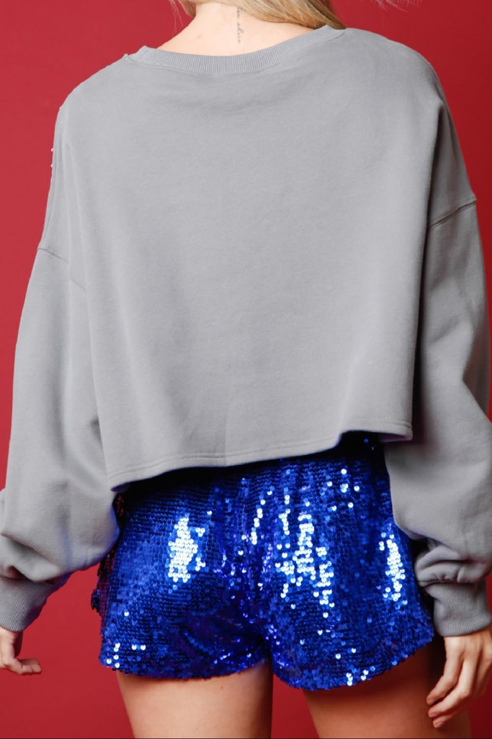 Women's Sequin Round Neck Dropped Shoulder Sweatshirt