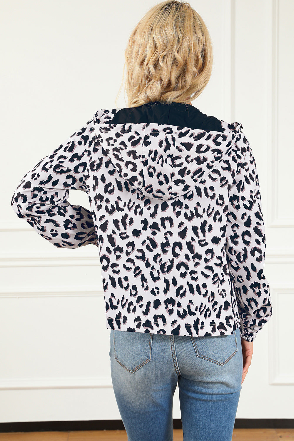 Women's Leopard Print Zip-Up Hooded Jacket