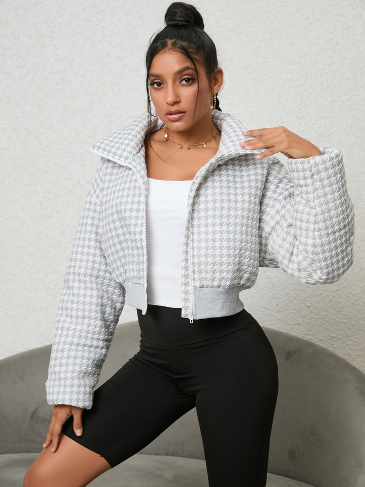 Women's Classic Houndstooth Zip-Up Jacket