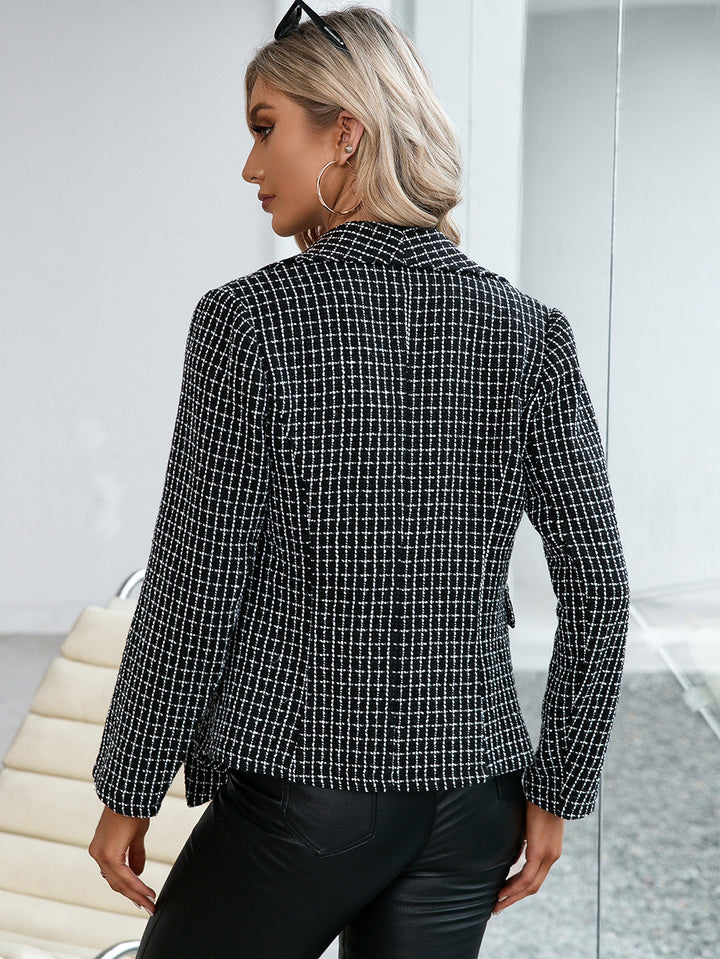 Women's Chic Plaid Double Breasted Long Sleeve Jacket