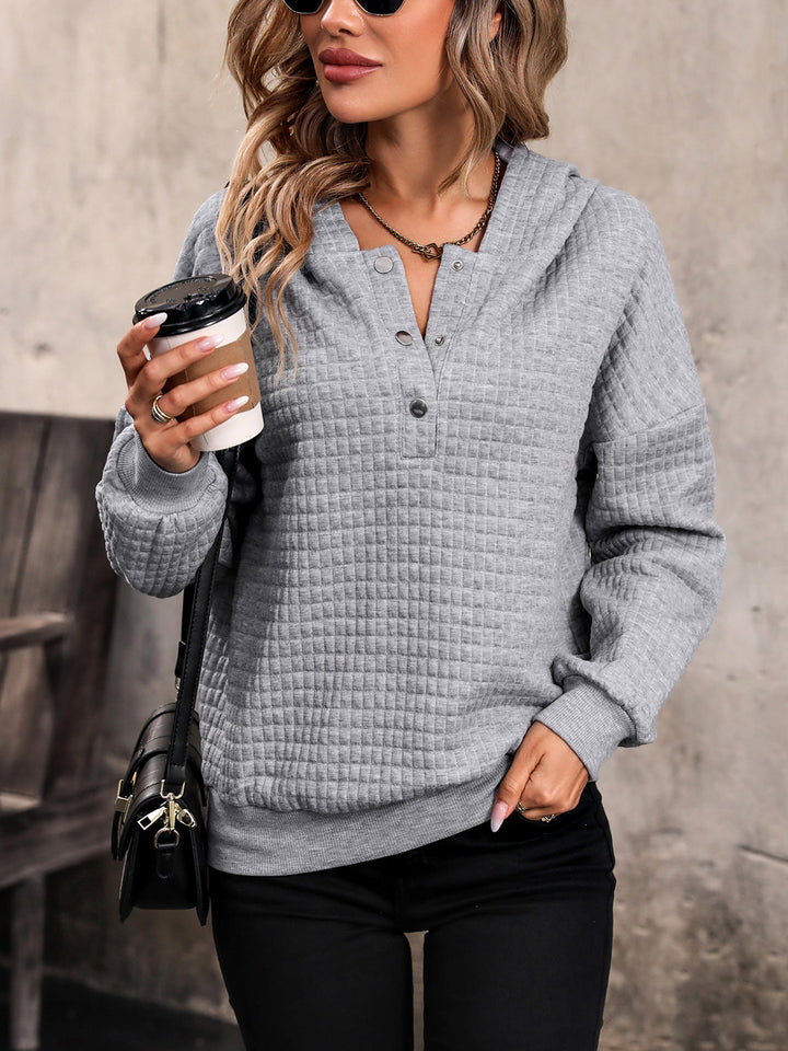 Women's Cozy Waffle-Knit Half Button Hoodie